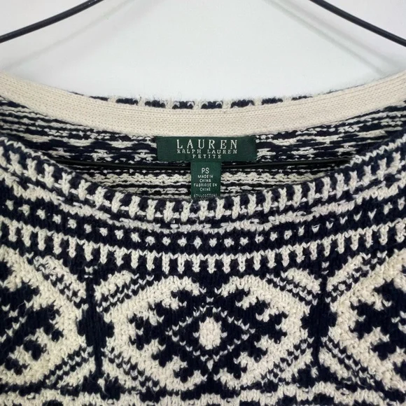 Lauren Ralph Lauren Black and Cream Patterned Sweater petite small - Picture 2 of 7